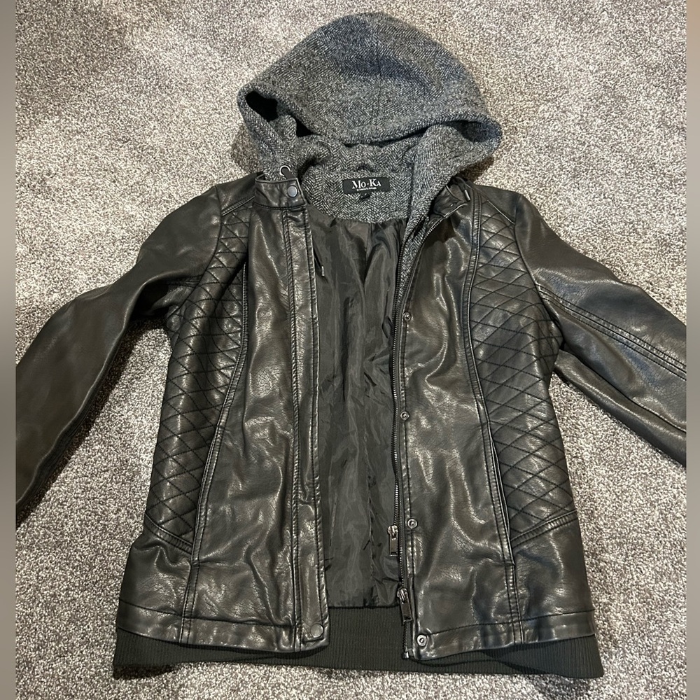 Mo-Ka Black Quilted Leather Jacket with Hood